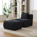 31  Modular Cloud Armless Accent Chair With Ottoman Set, Modern Boneless Deep Seat Single Sofa Soft Lounger With Footstool Throw Pillow For Living Room, Bedroom, Dorms, No Assembly Required, Charcoal
