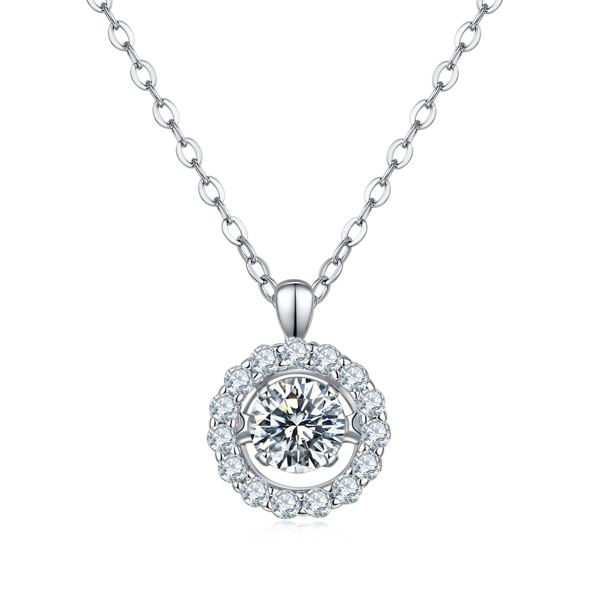 S925 Sterling Silver 0.5ct D Color VVS1 Moissanite Halo Necklace 45cm Platinum Plated GRA Certified Gift Box