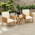 Patio Set Outdoor Acacia Wood Furniture Sets-Modern Club Chair Conversation Sets With Foldable End Table For Garden, Patio & Deck  Brown Patina Cream Cushion