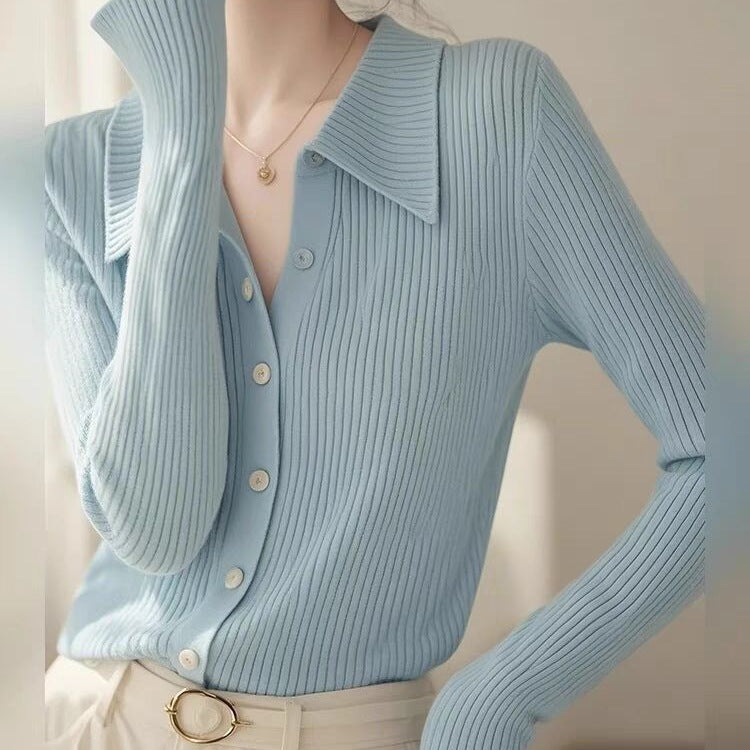 Womens V-neck Long-sleeve Knit Sweater