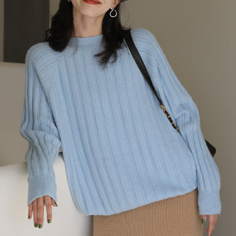 Womens Round-neck Loose-fit Knitted Bottoming Sweater