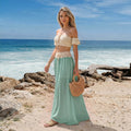 2026 New 2 Piece Outfit, Reversible Long Chiffon Beach Dress With Liner, Tie Knit Hollow Out Cover Up Set