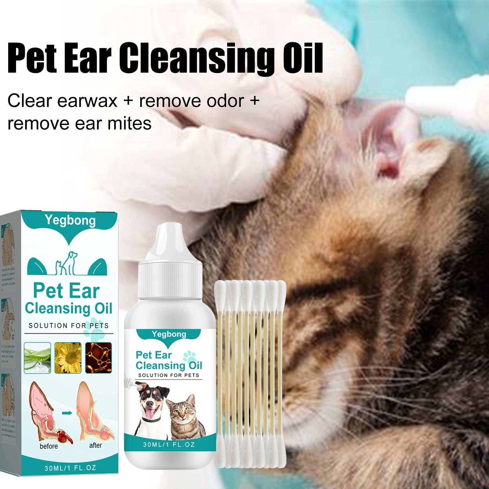 Cat And Dog Ear Cleaning Solution Removes Ear Mites And Parasites