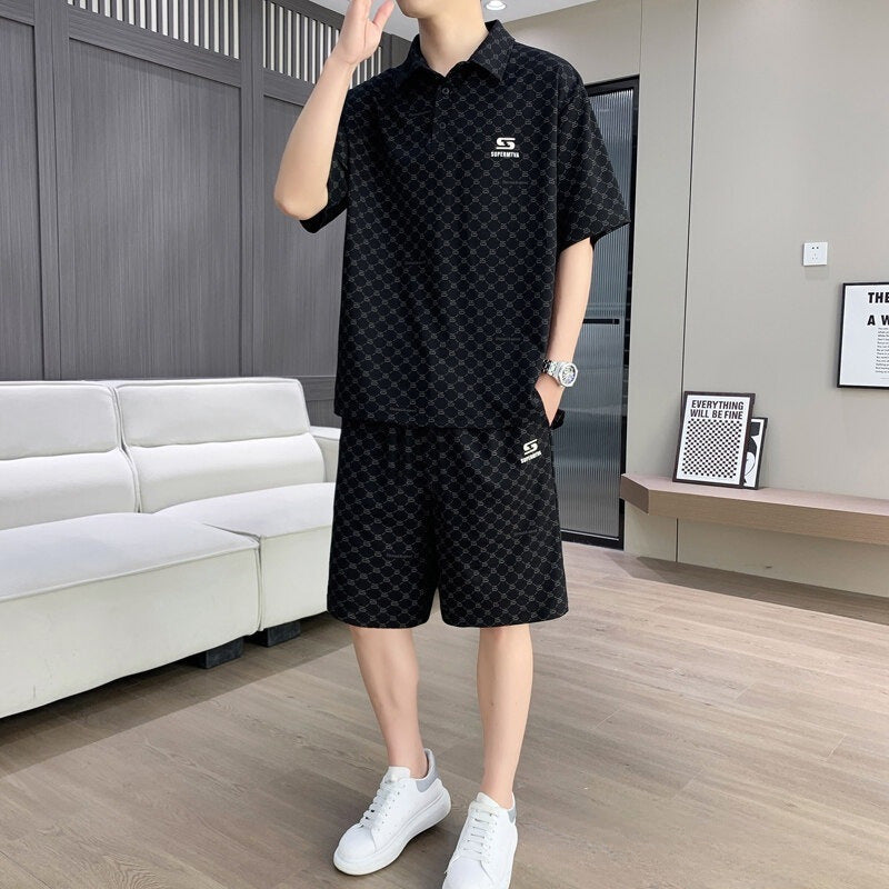 Mens Casual Loose-fitting Short-sleeve And Shorts Set