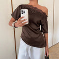 Womens New Solid-color Lace-trimmed Top