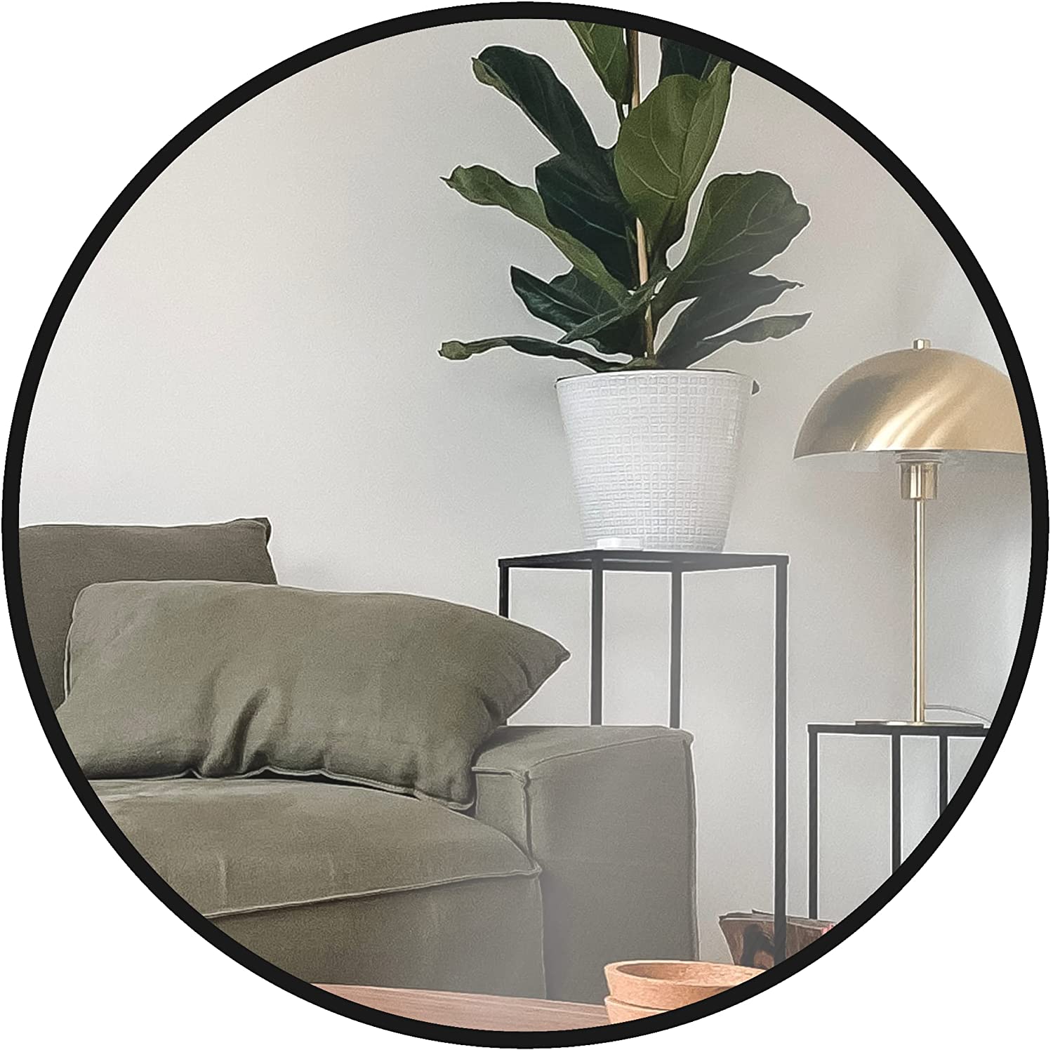24 Inch Black Metal Framed Round Bathrrom Mirror For Wall. W2203P182012