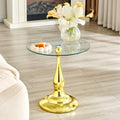 Small Metal Side Table, Modern Round Metal Side Table With A Glass Top Measuring Approximately 19.6 Inches In Diameter. Ideal For Use Next To A Bed Or Sofa, In Living Rooms, Bedrooms, Patios, Etc.
