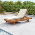 LOUNGE CHAISE SET, SPACE AVAILABLE ON ONE SIDE,ACACIA SOLID WOOD WITH LOUNGE CUSHION  CREAM & TRIPLE FOLD  - MATCHING DARK GREY VERSION AVAILABLE