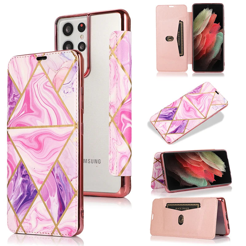 Marble Pattern Phone Case for Samsung S21 S20 S10 S9 S8 Plus Wallet Case