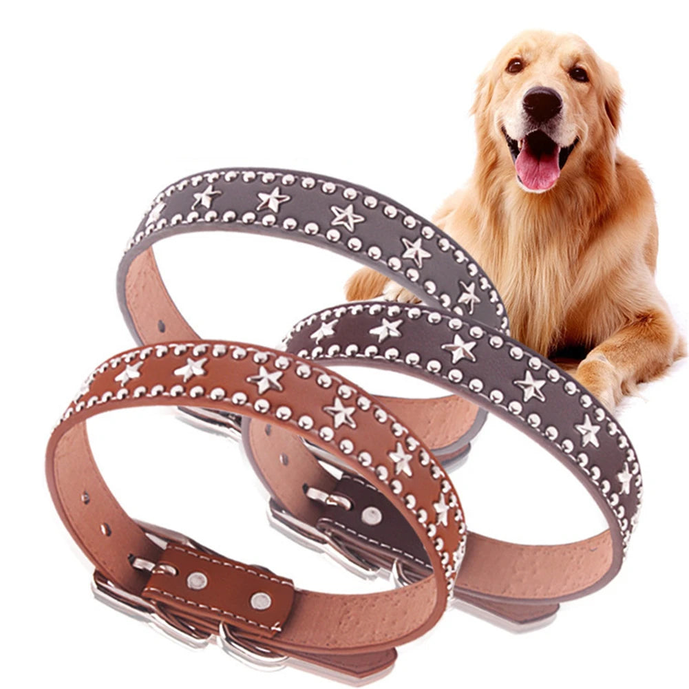 Puppy Star Rivet Decorative PU Leather Necklace Dog Collars