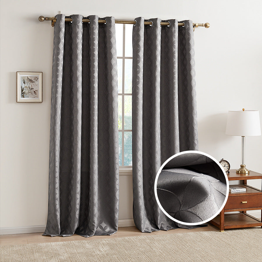 Dark Gray Bedroom Living Room Jacquard Blackout Window Curtain