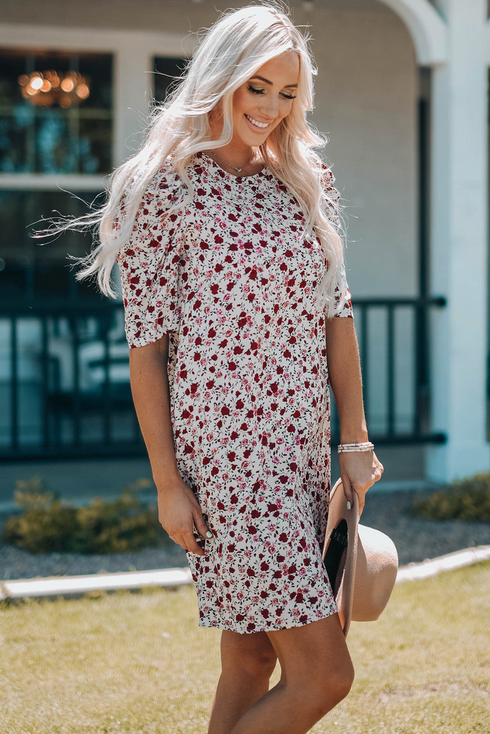 Puff Sleeve A-line Floral Print Mini Dress