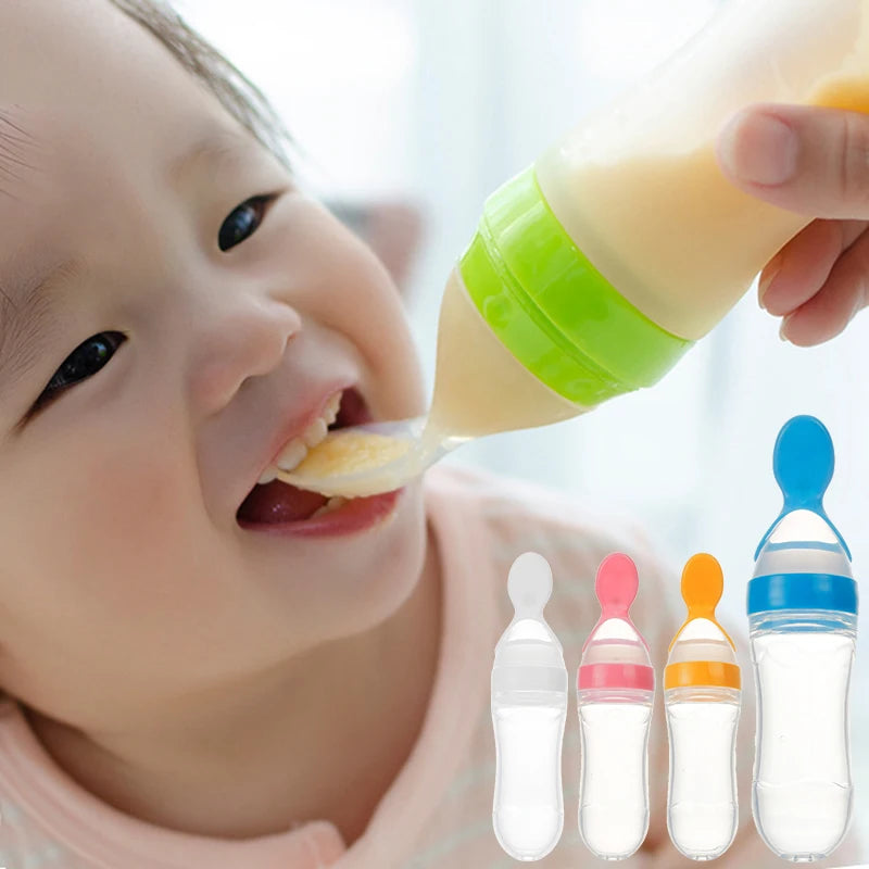 Baby Silicone Extrusion Feeding Spoon Rice Paste Bottle