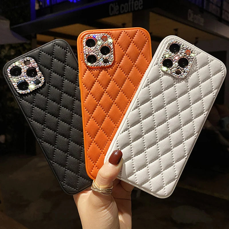 Bling Diamonds Camera Leather Case for iPhone 11 13 Mini 12 12 Pro Max X XR XS