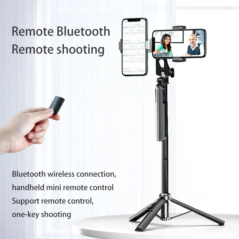 Dual Phone Holder Selfie Stick All in One Mobile Phone Tripod Wireless Desktop Tablet Stand 80CM/160CM