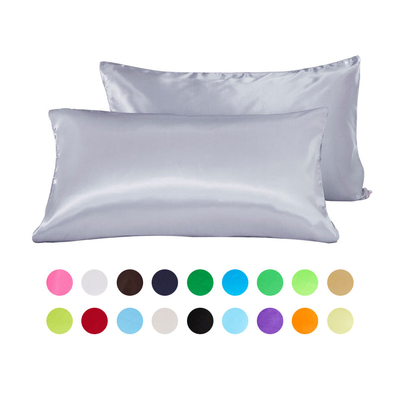1 Pair Satin Soft Pillowcase Solid Color Envelope Pillow Cover