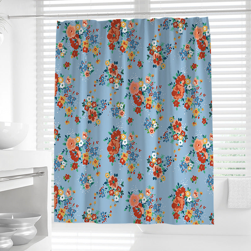 Flowers Floral Print Shower Curtain Bathroom Curtain Bath Decor