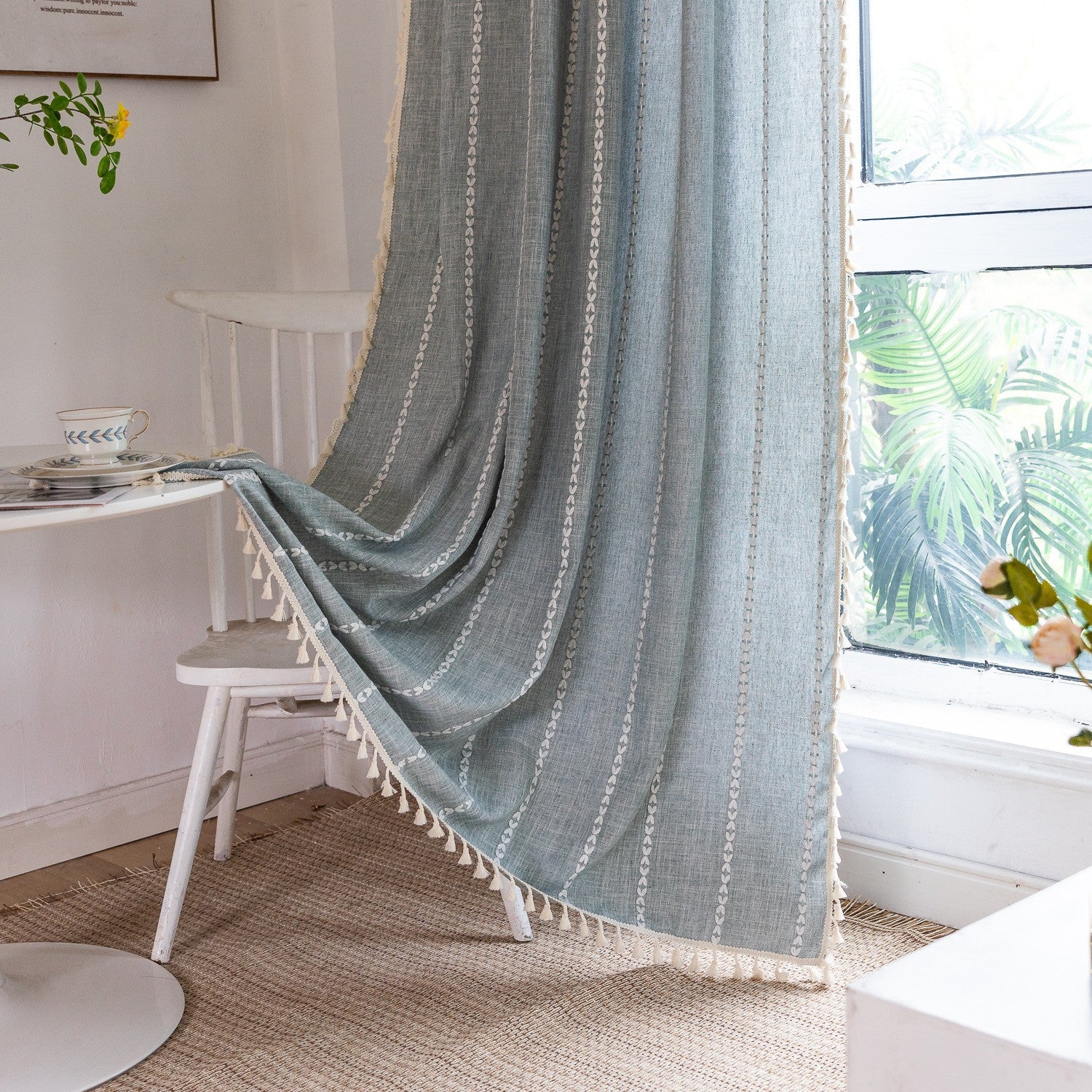 Striped Window Curtains With Tassel Living Room Bedroom Decor Screen