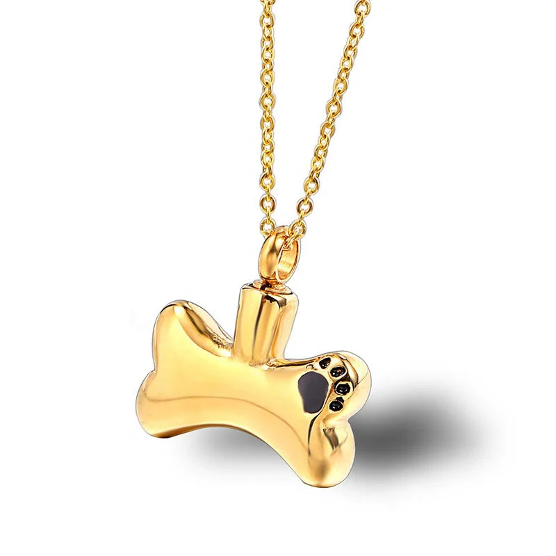 Stainless Steel Dog Paw Print Urn Pendant In Memory Of Pet Hair Bone Stainless Steel Necklace