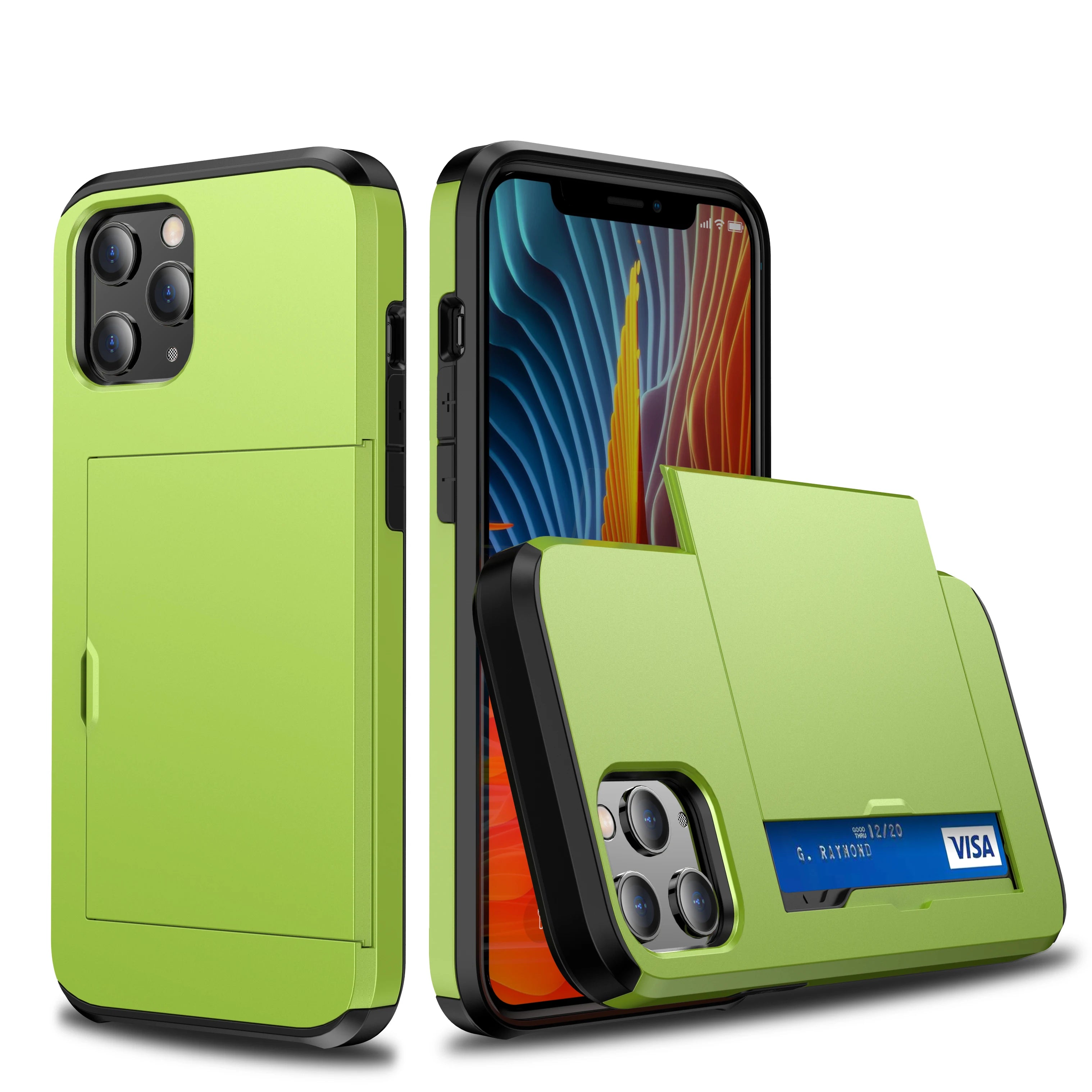 Armor Shockproof Id Credit Card Holder Wallet Phone Cases For iPhone 11 12 Pro Max