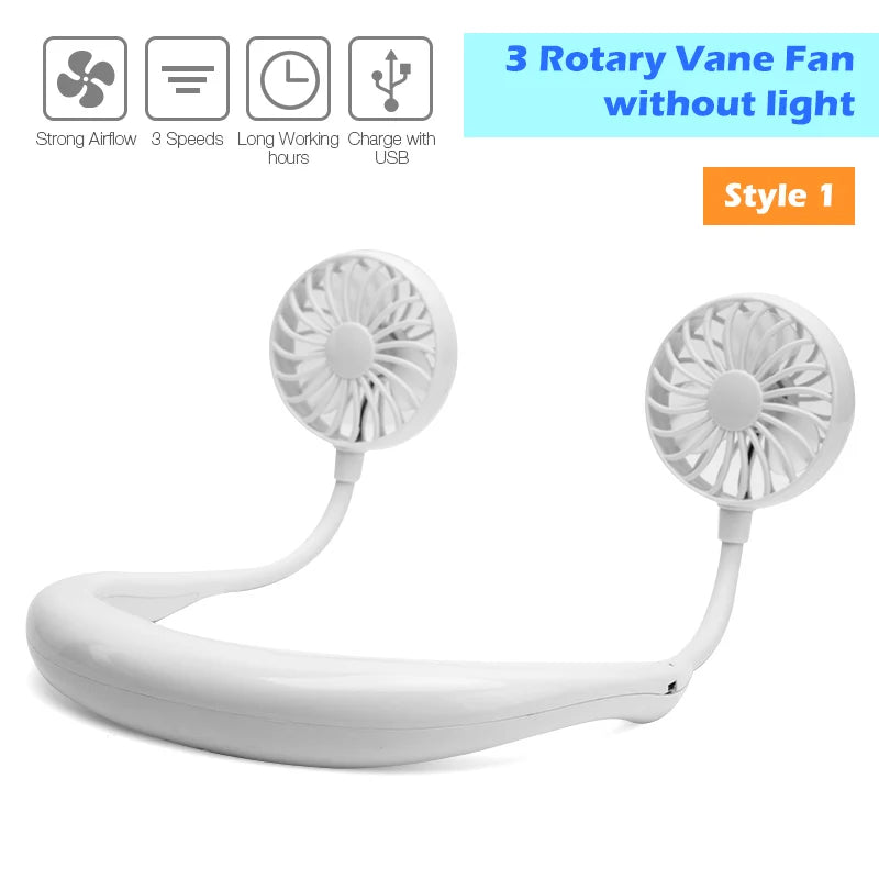 3 Speed USB Portable Fan Hands-free Neck Fan