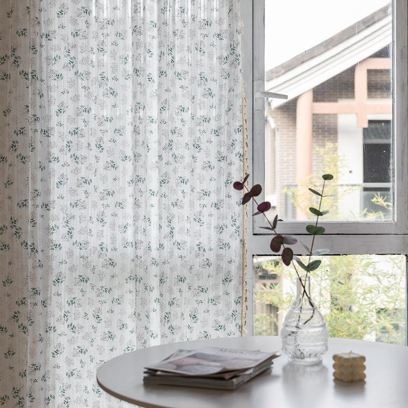 Floral Printed With Tassel Window Curtains Home Decor