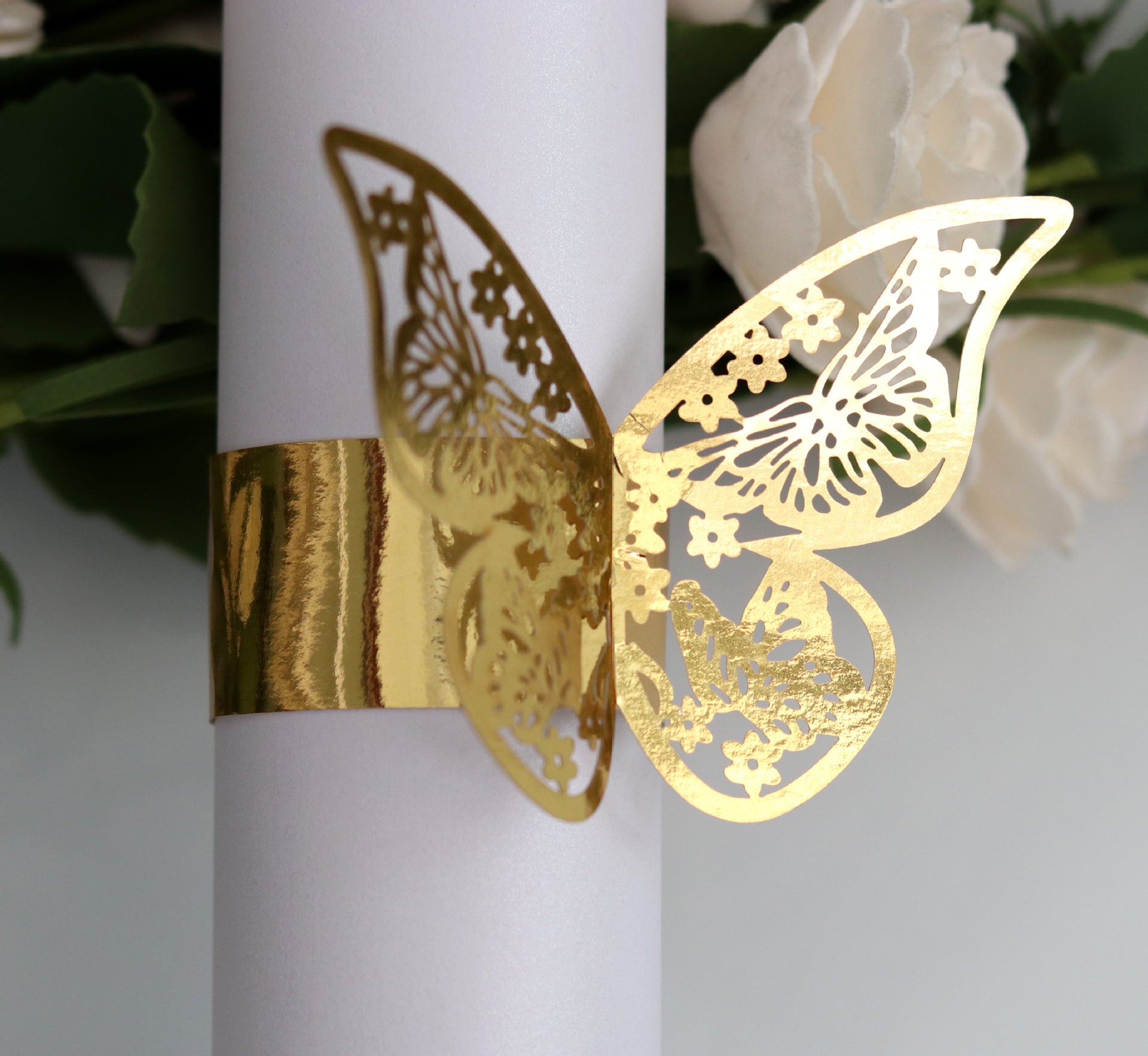 Butterfly Towel Buckle Bright Gold Laser Hollow Paper Ring Hotel Napkin Buckle