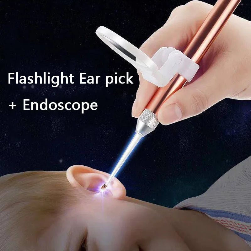 LED FlashLight Earpick Baby Ear Cleaner Endoscope Penlight Spoon Cleaning