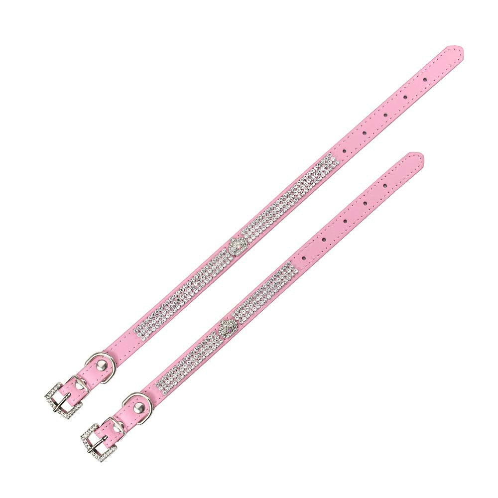 Rhinestone PU Leather Dog Collar Pet Necklace