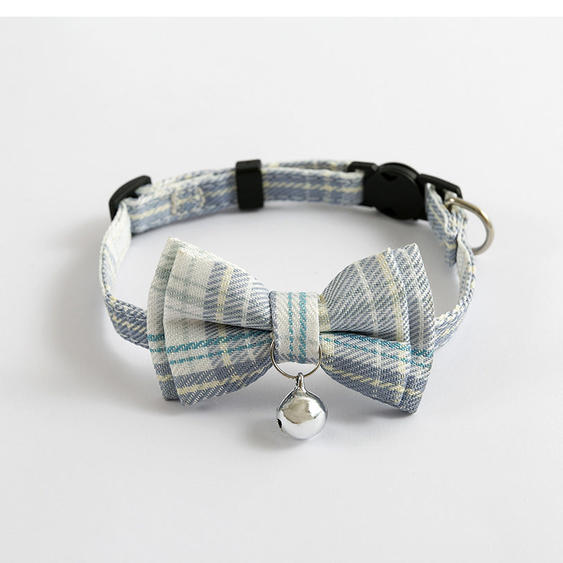 Plaid Collar Pet Cat Kitten Bell Necklace