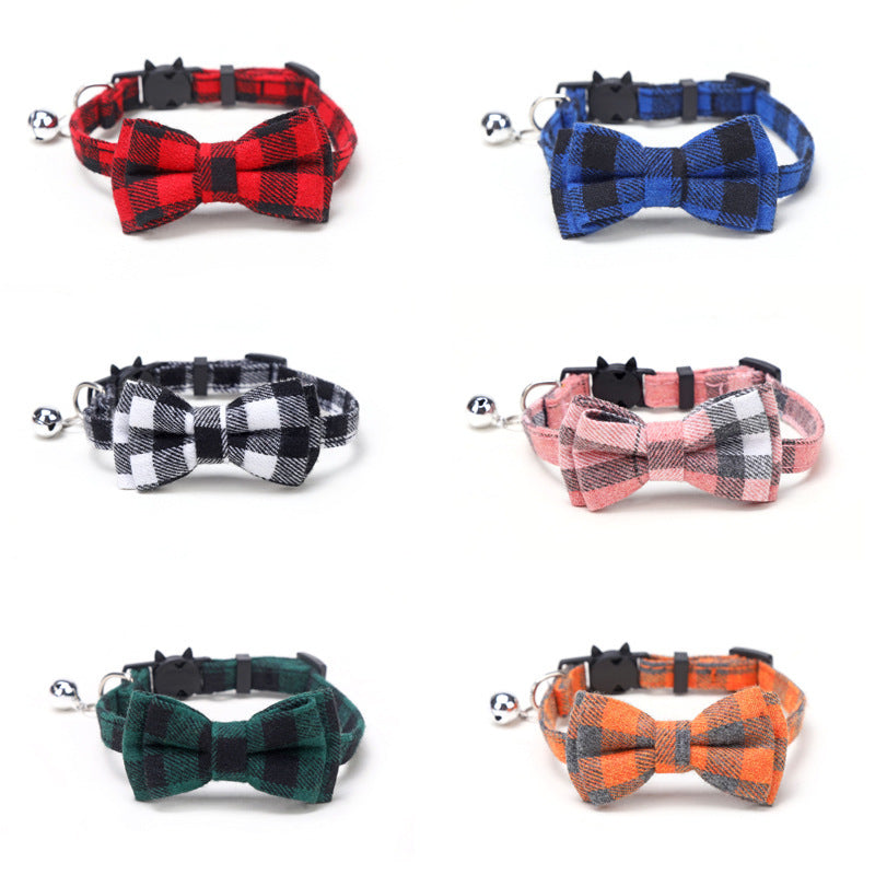 Check Plaid Cat Collar Pet Bell Necklace With Plastic Buckle