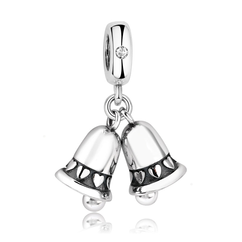 S925 Sterling Silver Christmas Heart Bell Dangle Charm Holiday Pendant Bead For DIY Charm Bracelet Necklace Jewelry Making Gift