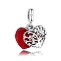 S925 Sterling Silver Red Tree Of Life Dangle Charm Hollow Enamel Pendant Bead For DIY Charm Bracelet Necklace Jewelry Making Gift