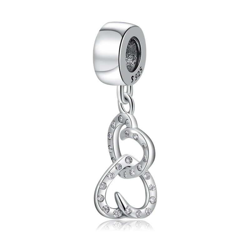 S925 Sterling Silver Double Heart Infinity Dangle Charm Sparkling Love Pendant Bead For DIY Charm Bracelet Necklace Jewelry Making Gift