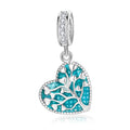 S925 Sterling Silver Tree Of Life Heart Dangle Charm Blue Enamel Pendant Bead For DIY Charm Bracelet Necklace Jewelry Making Gift