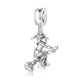 S925 Sterling Silver Witch On Broom Dangle Charm Halloween Pendant Bead For DIY Charm Bracelet Necklace Jewelry Making Gift