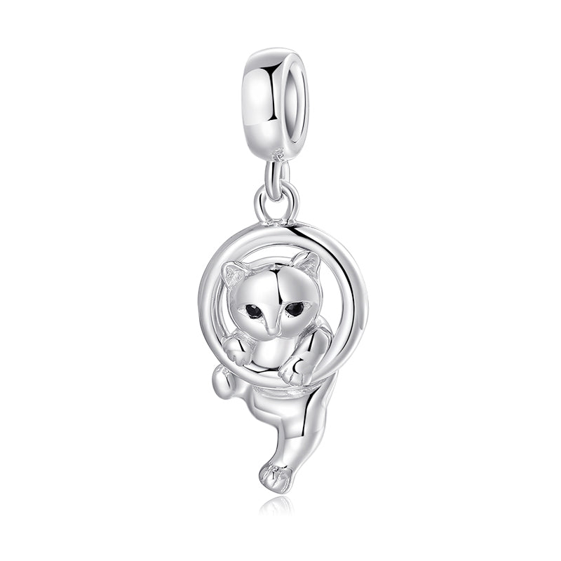 S925 Sterling Silver Cat Dangle Charm Cute Animal Pendant Bead For DIY Charm Bracelet Necklace Jewelry Making Gift
