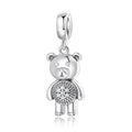 S925 Sterling Silver Teddy Bear Dangle Charm Sparkling Animal Pendant Bead For DIY Charm Bracelet Necklace Jewelry Making Gift