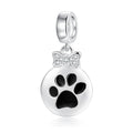 S925 Sterling Silver Cat Paw Bow Dangle Charm Sparkling Pet Pendant Bead For DIY Charm Bracelet Necklace Jewelry Making Gift