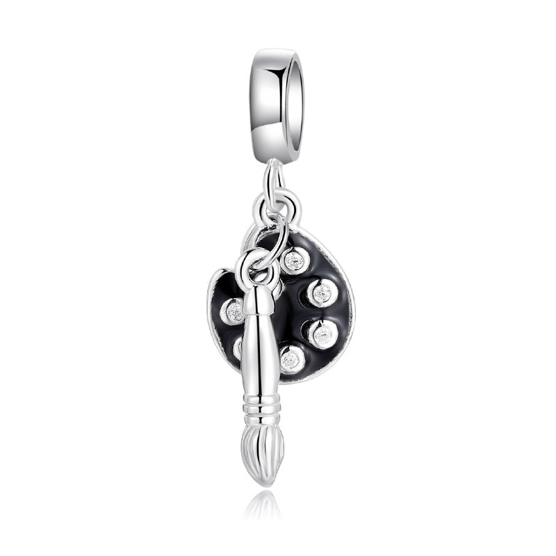S925 Sterling Silver Artist Palette Paintbrush Dangle Charm Creative Pendant Bead For DIY Charm Bracelet Necklace Jewelry Making Gift