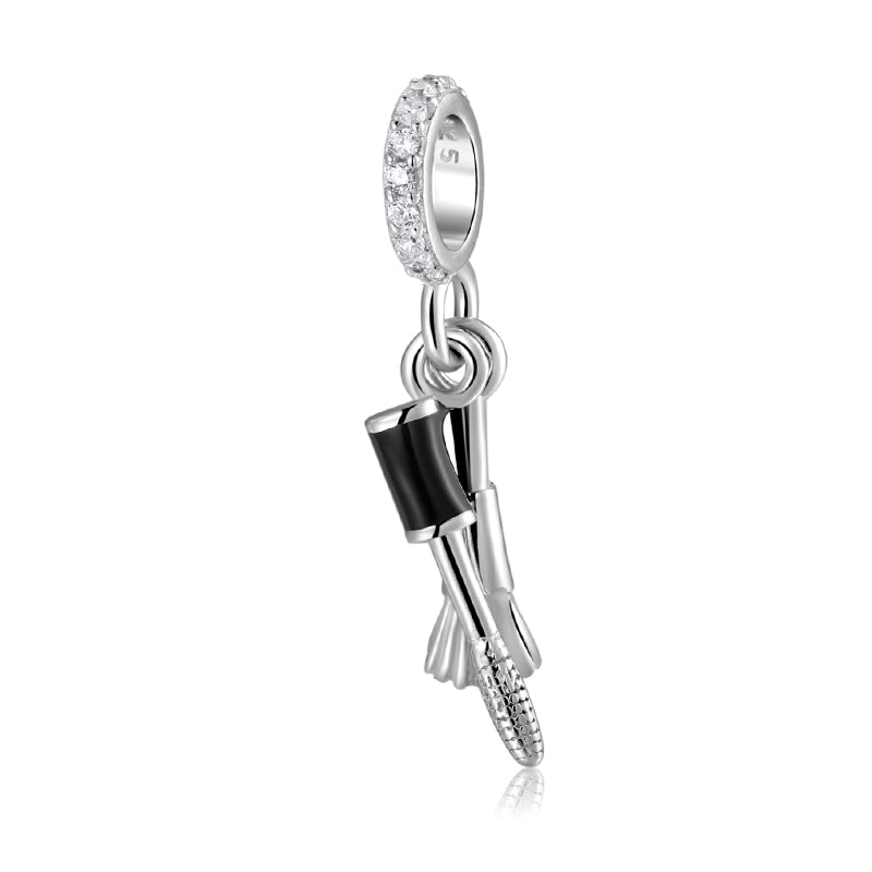 S925 Sterling Silver Makeup Brush Mascara Dangle Charm Beauty Pendant Bead For DIY Charm Bracelet Necklace Jewelry Making Gift