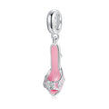 S925 Sterling Silver Pink High Heel Dangle Charm Elegant Shoe Pendant Bead For DIY Charm Bracelet Necklace Jewelry Making Gift