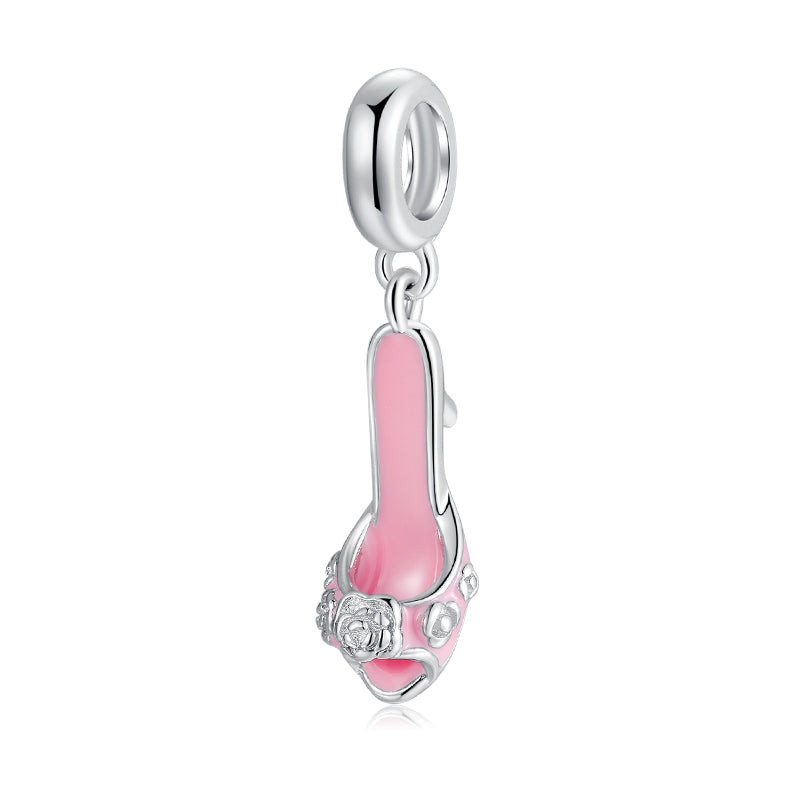 S925 Sterling Silver Pink High Heel Dangle Charm Elegant Shoe Pendant Bead For DIY Charm Bracelet Necklace Jewelry Making Gift