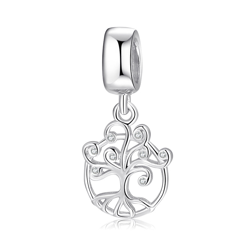 S925 Sterling Silver Tree Of Life Dangle Charm Hollow Sparkling Pendant Bead For DIY Charm Bracelet Necklace Jewelry Making Gift