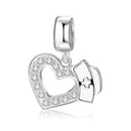S925 Sterling Silver Nurse Hat Heart Dangle Charm Sparkling Medical Pendant Bead For DIY Charm Bracelet Necklace Jewelry Making Gift