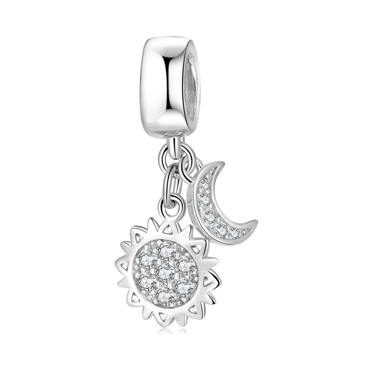 S925 Sterling Silver Sun And Moon Dangle Charm Celestial Pendant Bead For DIY Charm Bracelet Necklace Jewelry Making Gift