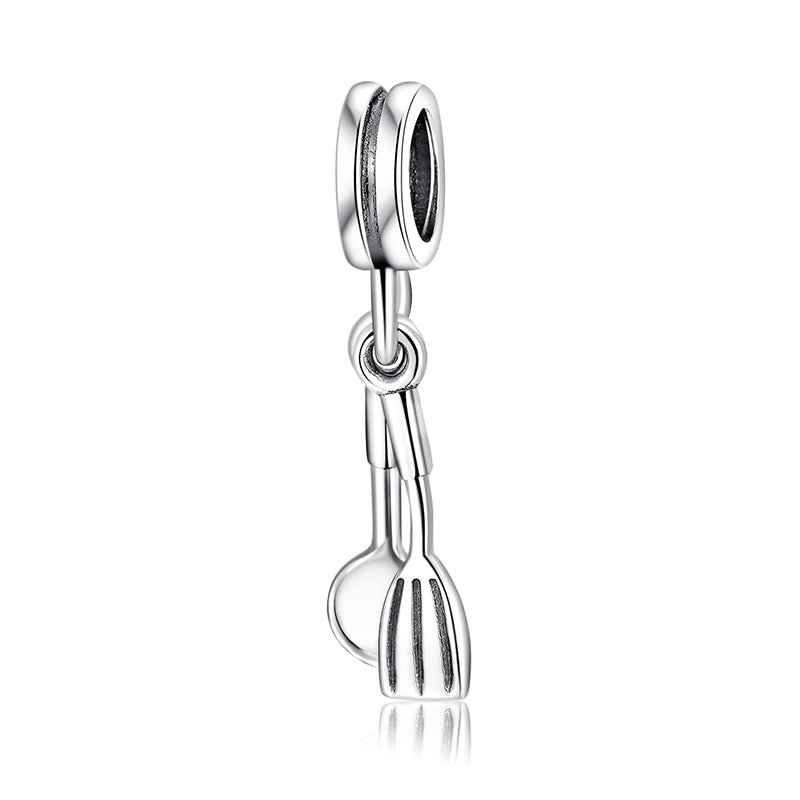 S925 Sterling Silver Spoon Fork Dangle Charm Kitchen Pendant Bead For DIY Charm Bracelet Necklace Jewelry Making Gift