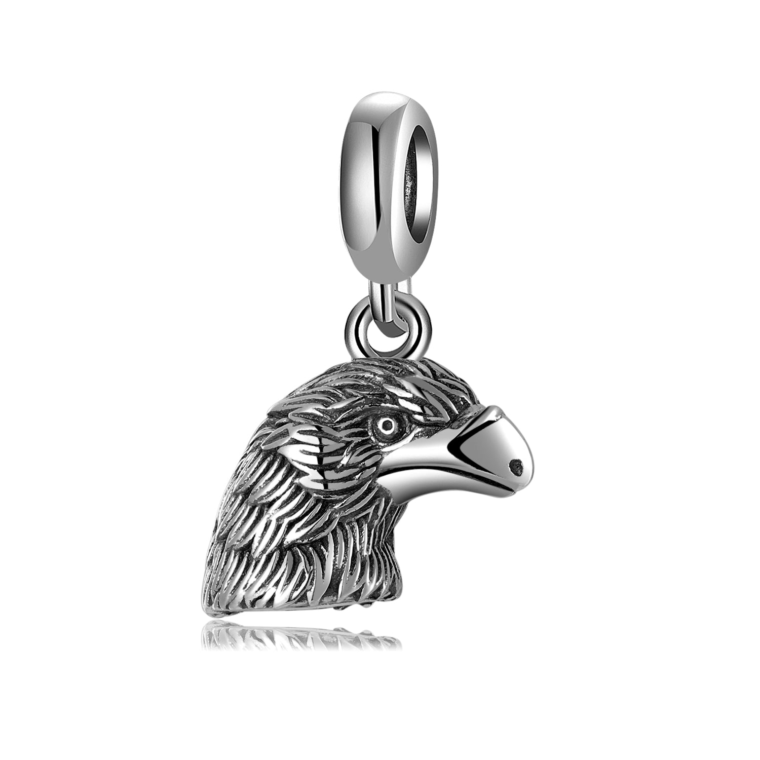 S925 Sterling Silver Eagle Head Dangle Charm Vintage Animal Pendant Bead For DIY Charm Bracelet Necklace Jewelry Making Gift