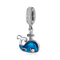 S925 Sterling Silver Whale Dangle Charm Blue Enamel Ocean Pendant Bead For DIY Charm Bracelet Necklace Jewelry Making Gift