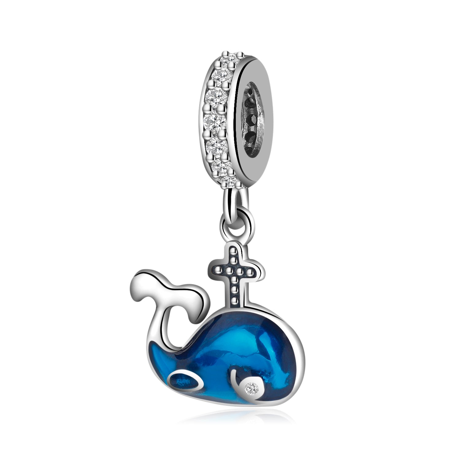 S925 Sterling Silver Whale Dangle Charm Blue Enamel Ocean Pendant Bead For DIY Charm Bracelet Necklace Jewelry Making Gift